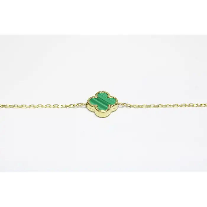 14 Ayar Altın 3 Yoncalı Yeşil Taşlı Bileklik