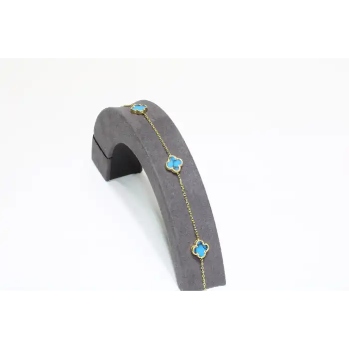 14 Ayar Altın 3 Yoncalı Mavi Bileklik