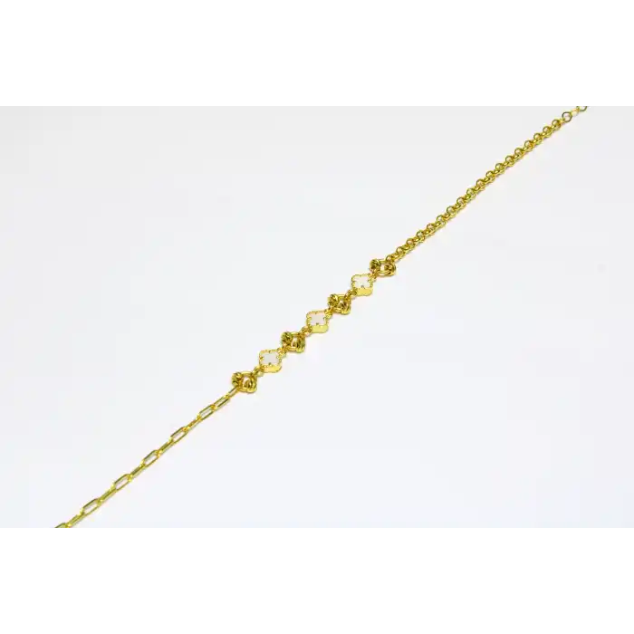 14 Ayar Altın 3 Yoncalı Beyaz Taşlı Bileklik