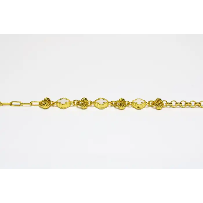 14 Ayar Altın 3 Yoncalı Beyaz Taşlı Bileklik