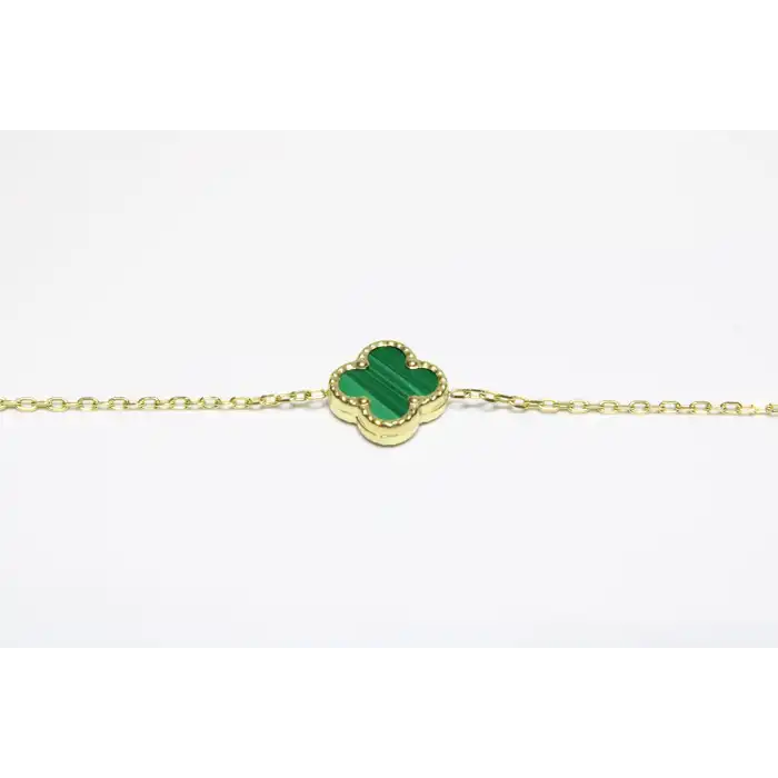 14 Ayar Altın 3 Yoncalı Yeşil Taşlı Bileklik