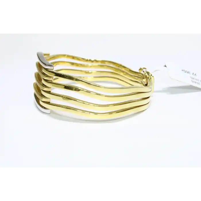 14 Ayar Altın 5 Sıralı Gold & Silver Renkli Sarmal Kaburga Kelepçe Bilezik 22.36 GR