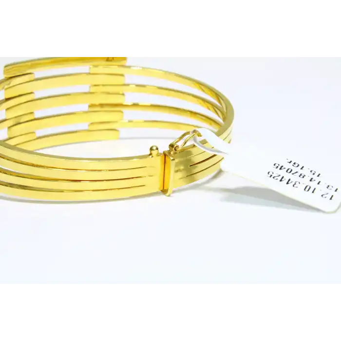 14 Ayar Altın 5 Sıralı Kaburga Kelepçe Bilezik 15.10 GR