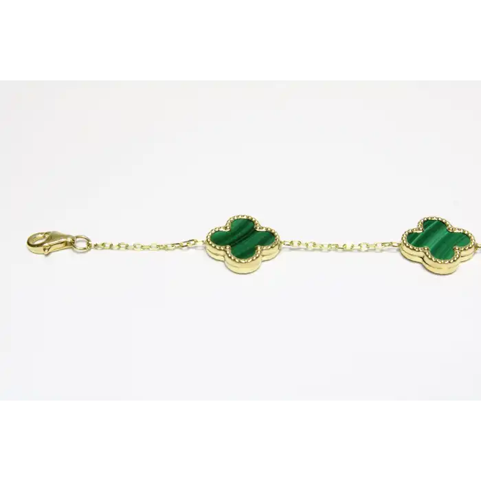 14 Ayar Altın 5 Yoncalı Yeşil Bileklik
