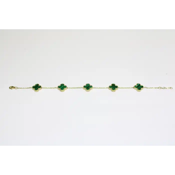 14 Ayar Altın 5 Yoncalı Yeşil Bileklik