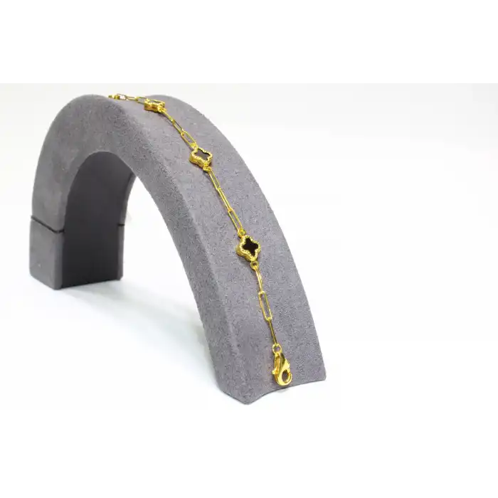 14 Ayar Altın 5 Yoncalı Siyah Taşlı Bileklik