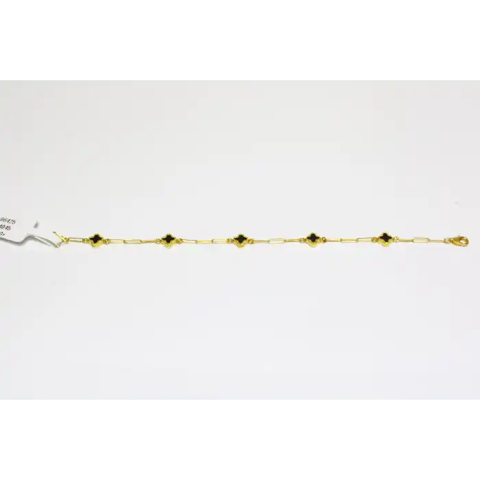 14 Ayar Altın 5 Yoncalı Siyah Taşlı Bileklik