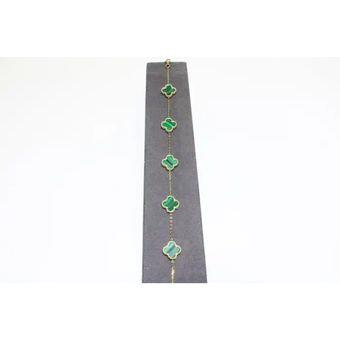 14 Ayar Altın 5 Yoncalı Yeşil Bileklik