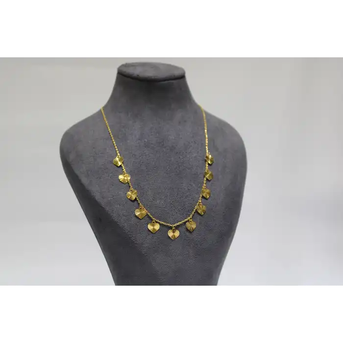 14 Ayar Altın Kalpli Pullu Kolye