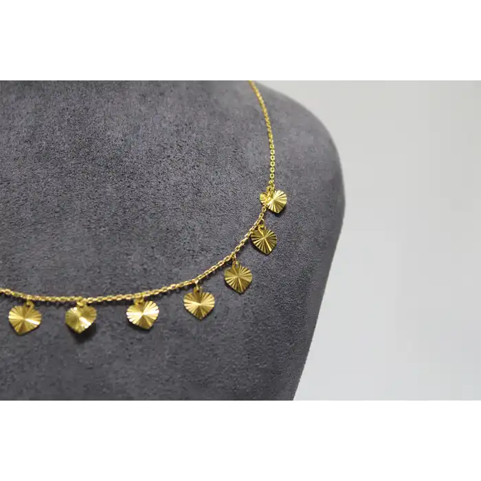 14 Ayar Altın Kalpli Pullu Kolye