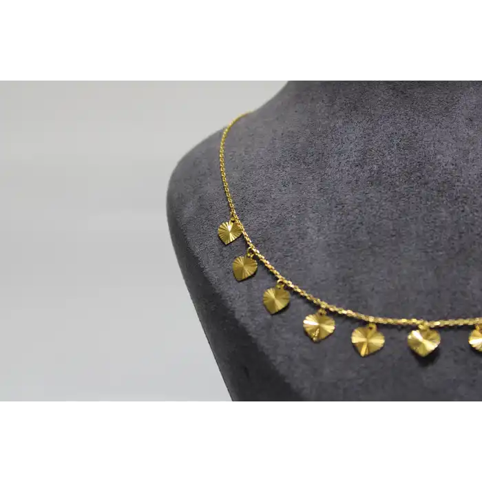 14 Ayar Altın Kalpli Pullu Kolye