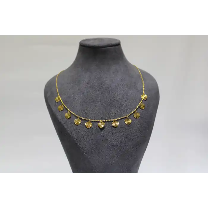 14 Ayar Altın Kalpli Pullu Kolye