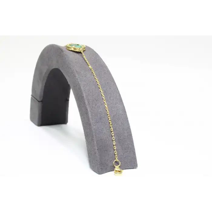 14 Ayar Altın Tek Yoncalı Yeşil Taşlı Bileklik