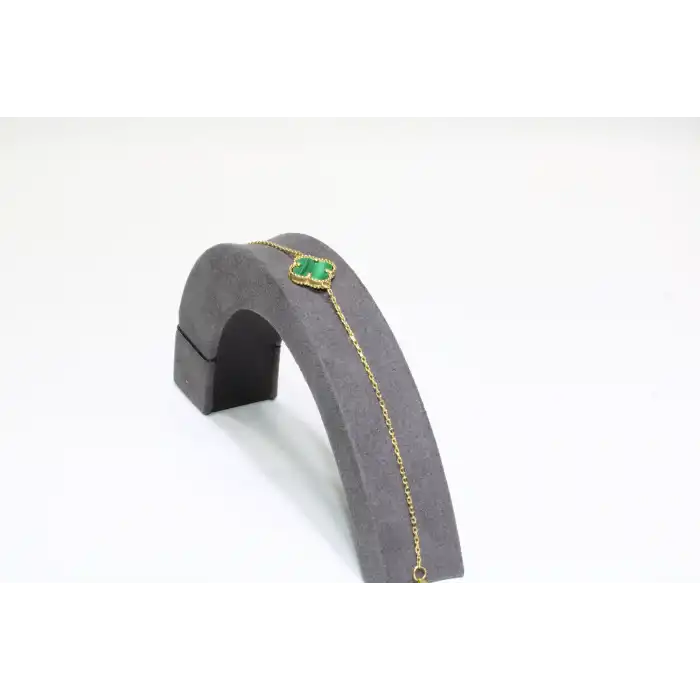 14 Ayar Altın Tek Yoncalı Yeşil Taşlı Bileklik