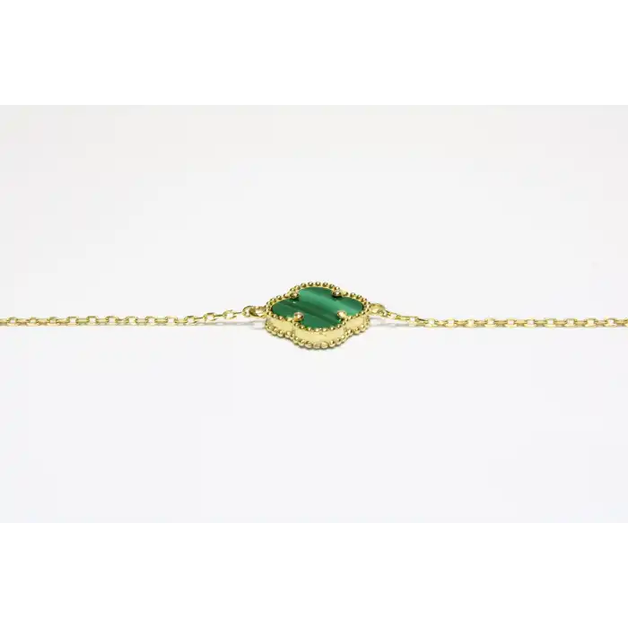 14 Ayar Altın Tek Yoncalı Yeşil Taşlı Bileklik