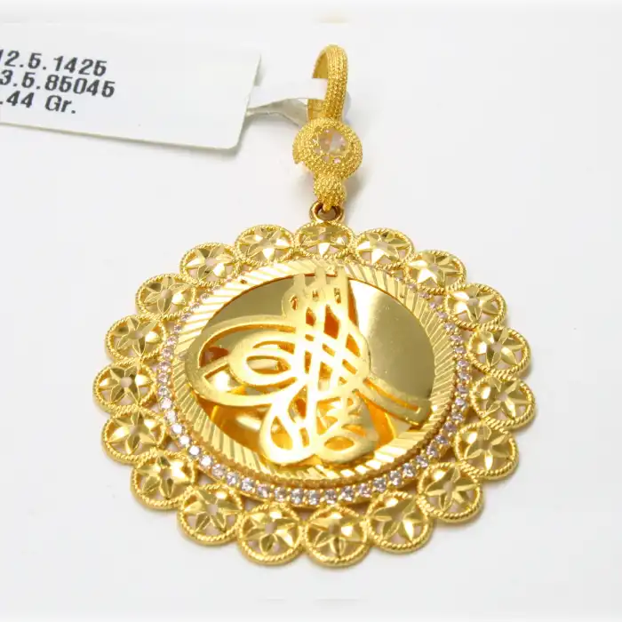 14 Ayar Ayna Tasarım Taşlı Kolye Ucu