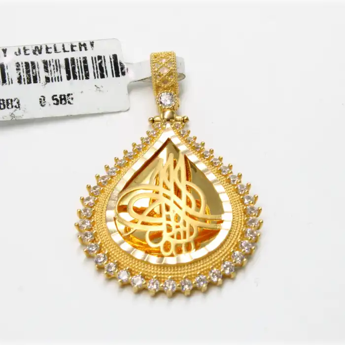 14 Ayar Ayna Tasarım Taşlı Kolye Ucu