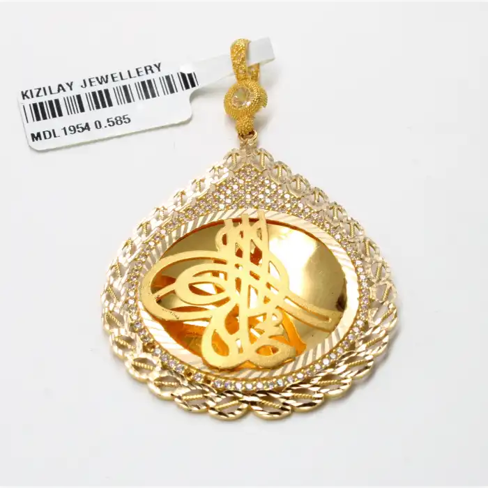 14 Ayar Ayna Tasarım Taşlı Kolye Ucu