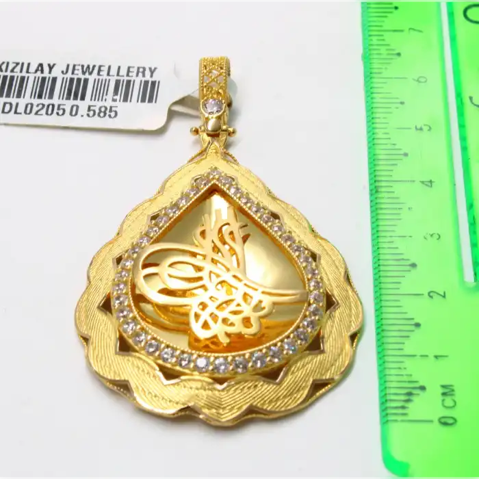 14 Ayar Ayna Tasarım Taşlı Kolye Ucu