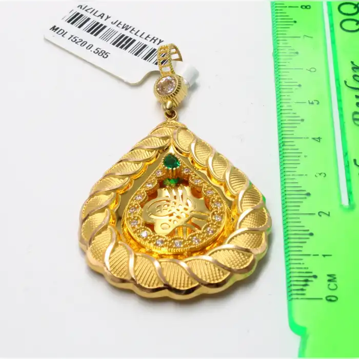 14 Ayar Ayna Tasarım Taşlı şık Kolye Ucu