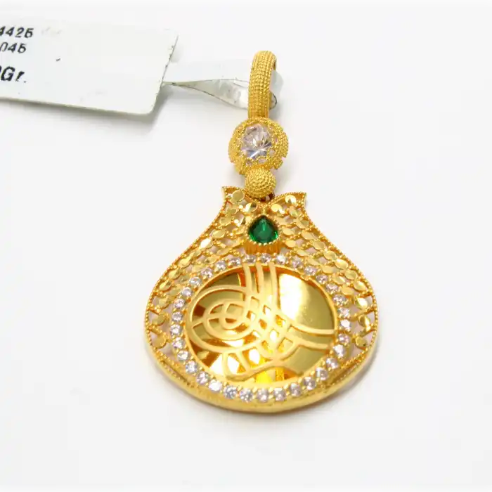 14 Ayar Aynalı Taşlı Kolye Ucu