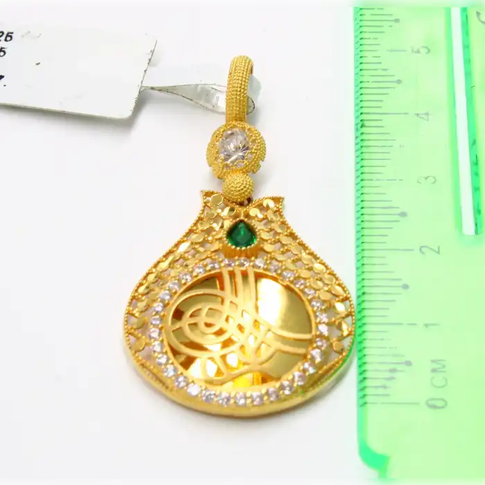 14 Ayar Aynalı Taşlı Kolye Ucu