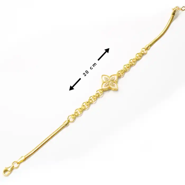 14 Ayar Beyaz Taşlı Yonca Bileklik