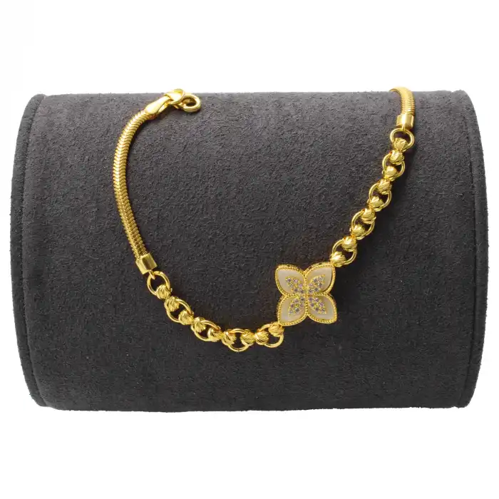 14 Ayar Beyaz Taşlı Yonca Bileklik