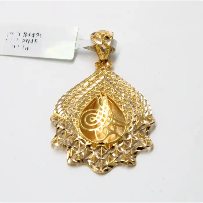 14 Ayar Dalgalı Desenli Tuğra Kolye Ucu