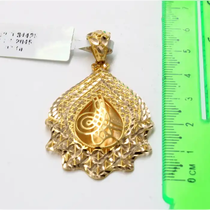 14 Ayar Dalgalı Desenli Tuğra Kolye Ucu