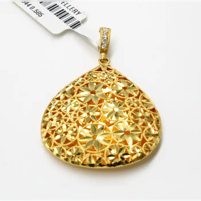 14 Ayar Damla model Çiçek Desenli Kolye Ucu