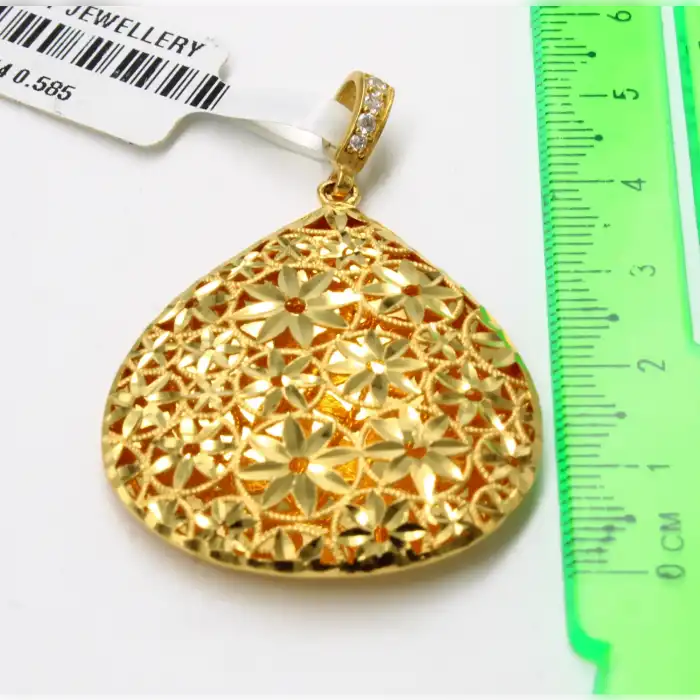 14 Ayar Damla model Çiçek Desenli Kolye Ucu