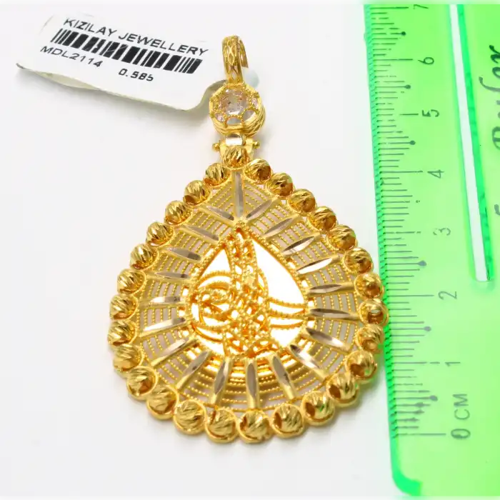 14 Ayar Damla Tasarım Dorikalı Kolye Ucu