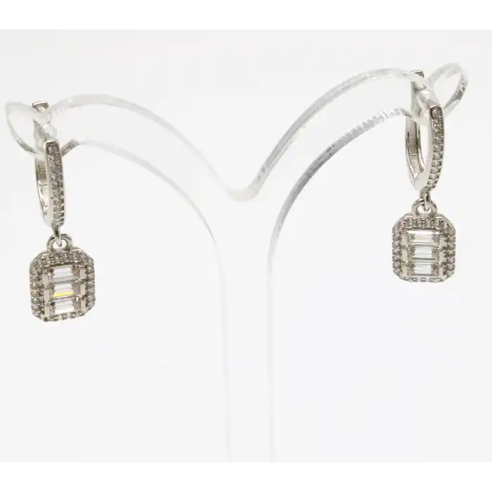 14 Ayar Gümüş Renk Taşlı Baget Küpe