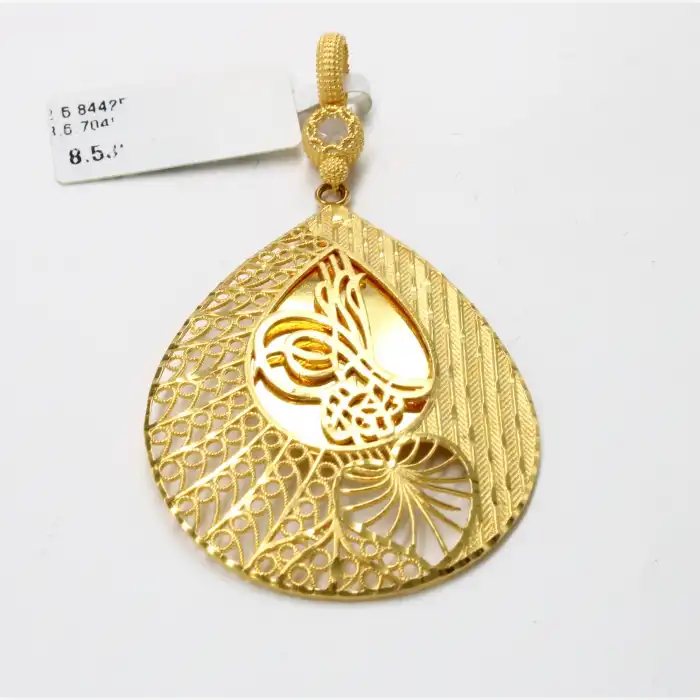 14 Ayar Kalp Desenli Tuğralı kolye Ucu