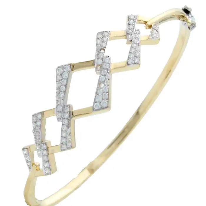 14 Ayar Kare Taşlı Kelepçe Bilezik