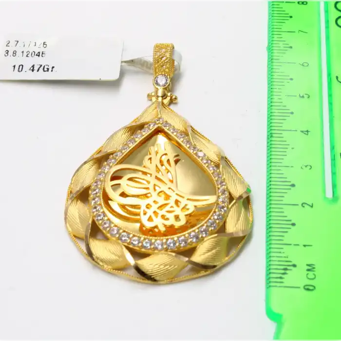 14 Ayar Örgülü Hasır Taşlı Kolye Ucu