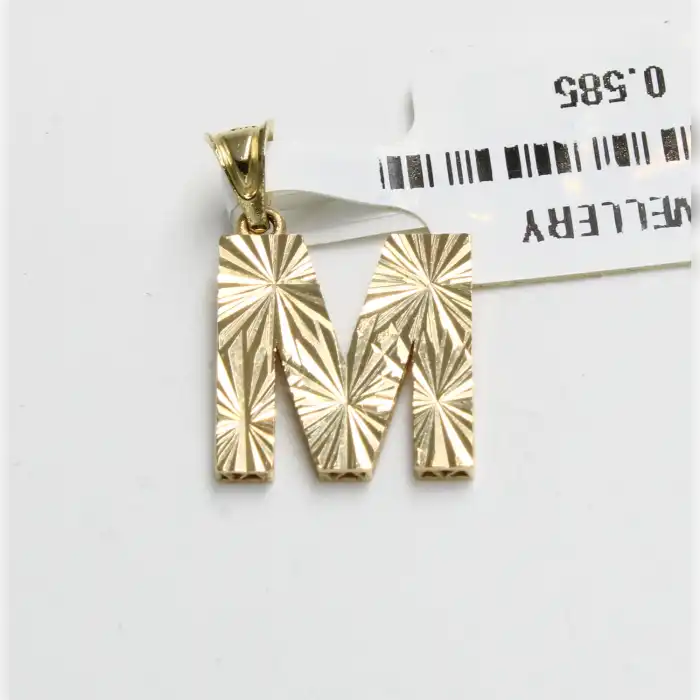 14 Ayar Parıltılı M Harf Kolye Ucu