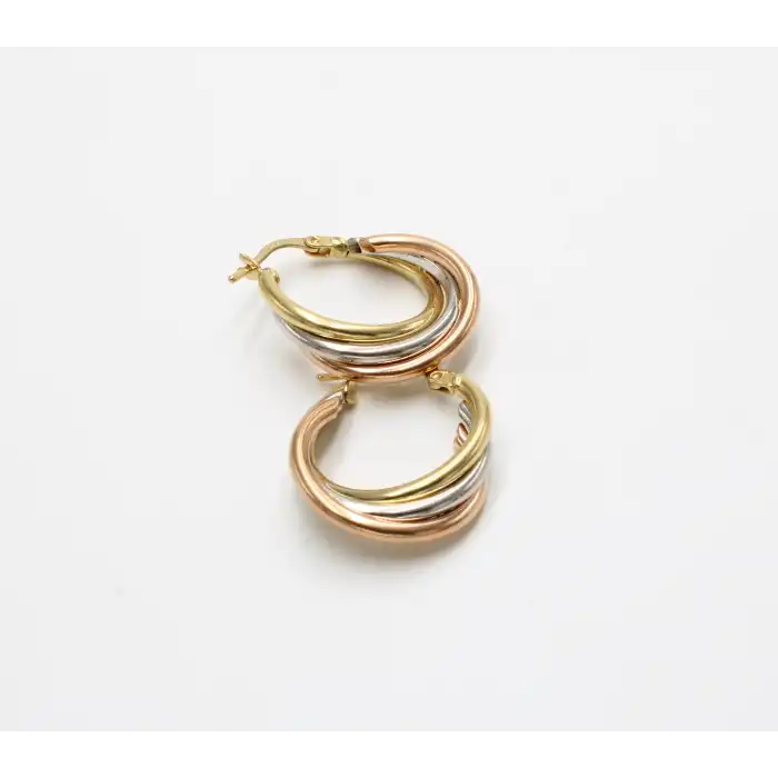 14 Ayar Rose gold yeşil Renk Halkalı Küpe