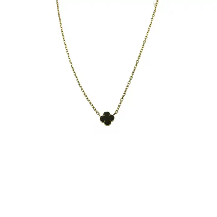 14 Ayar Siyah Yonca Minimal Kolye