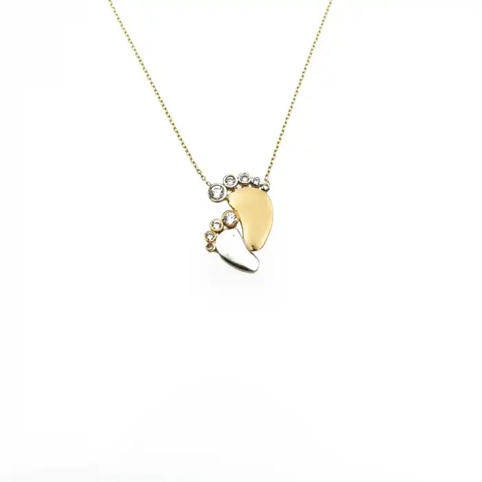 14 Ayar Taşlı Ayak Izi Minimal Kolye
