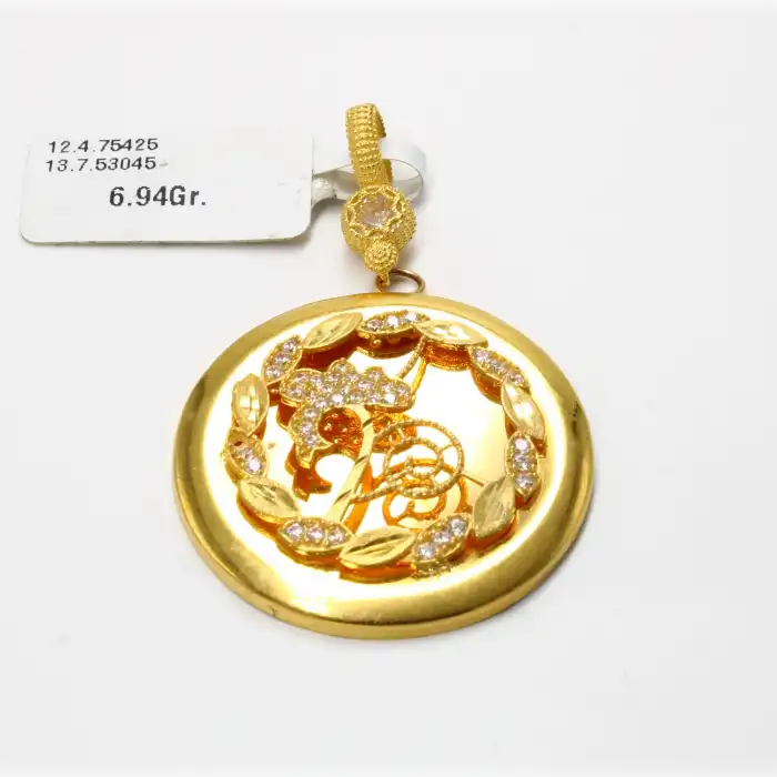 14 Ayar Taşlı Başaklı Kolye Ucu