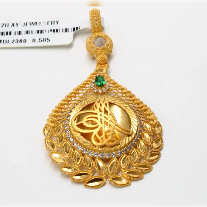 14 Ayar Taşlı Başaklı Kolye Ucu