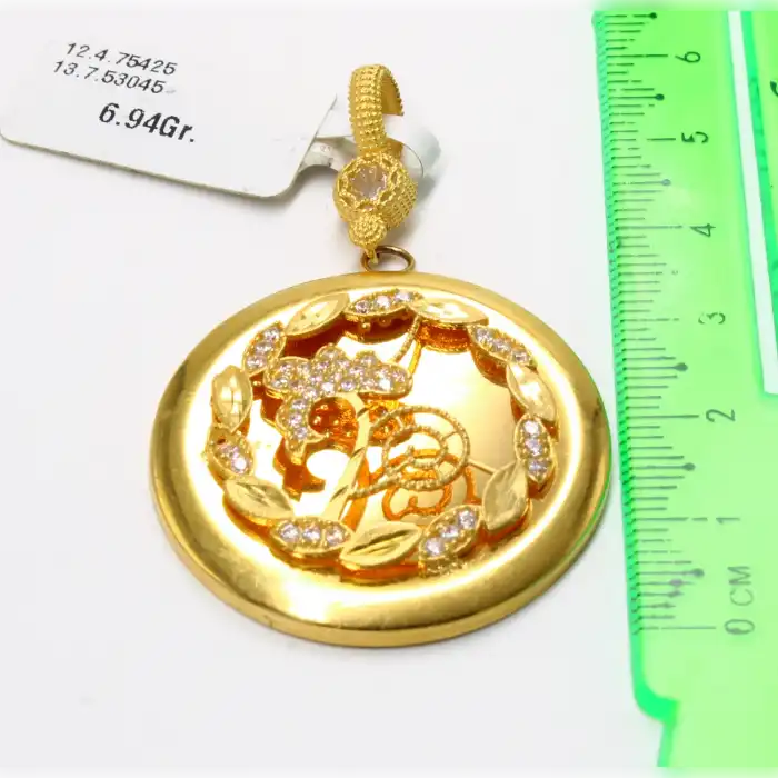 14 Ayar Taşlı Başaklı Kolye Ucu