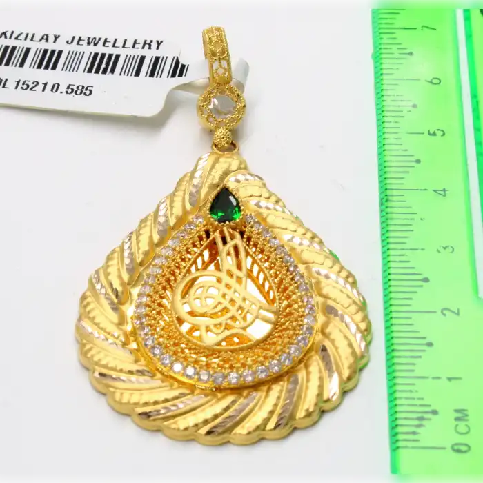 14 Ayar Taşlı Damla Model Kolye Ucu