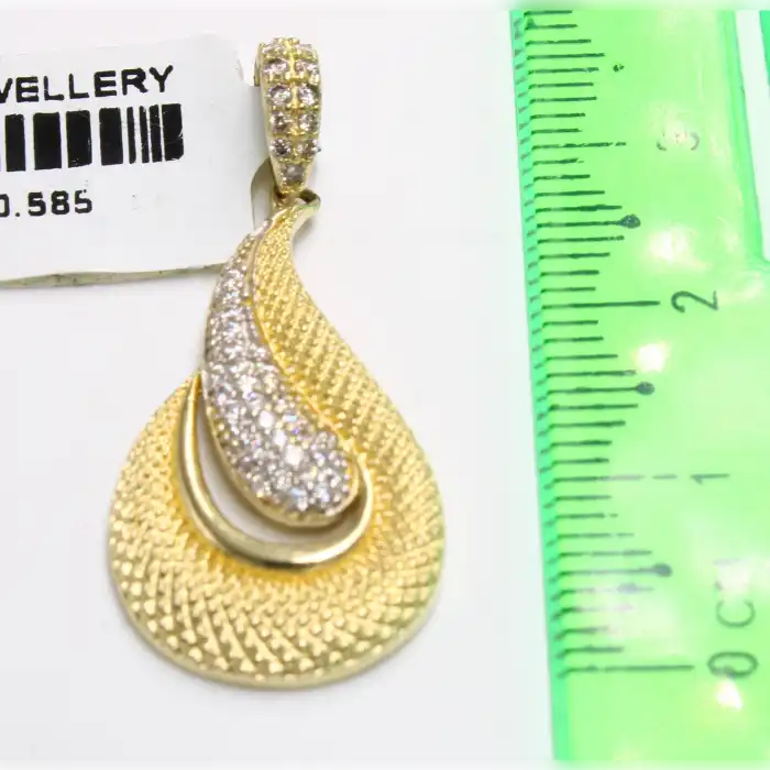 14 Ayar Taşlı Damla Model Kolye Ucu