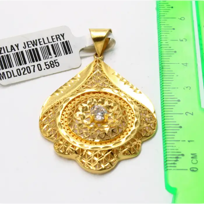 14 Ayar Taşlı Desenli Kolye Ucu