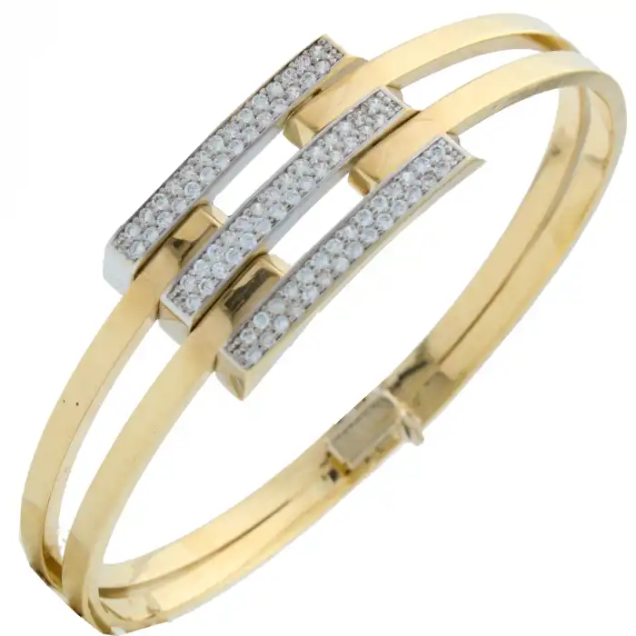 14 Ayar Taşlı Kaburga Kelepçe Bilezik