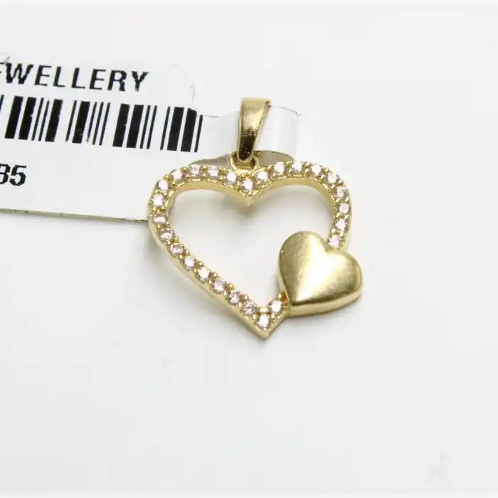 14 Ayar Taşlı Kalp Model Kolye Ucu