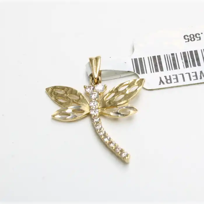 14 Ayar Taşlı Kelebek Kolye Ucu